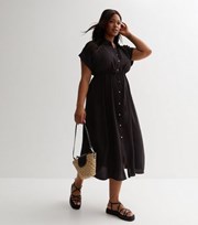 New Look Curves Black Drawstring Midi Shirt Dress